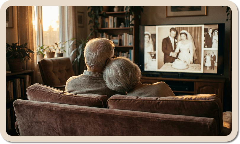 Couple viewing their digital wedding archive
